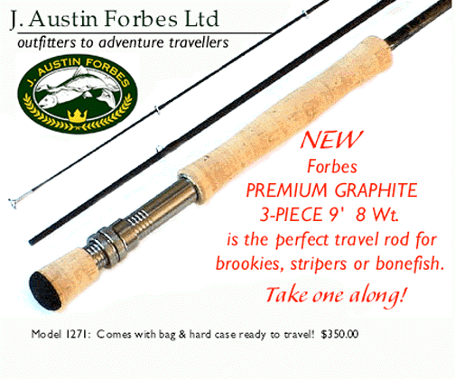 fly rod, travel fly fishing rod, J. Austin Forbes fly fishing rod, 8wt 3  piece, graphite fly fishing rod, Forbes traveler